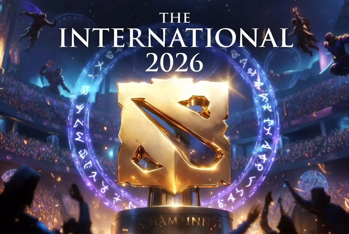 Arte do mundial de Dota 2 em Xangai, sede do The International 2026